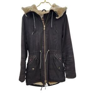 Vintage Hemp Hoodlamb Vegan Cruelty Free Black Faux Fur Lined Parka Small Flawed